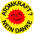Abbildung eines Aufklebers mit der Aufschrift "Atomkraft? Nein danke!"